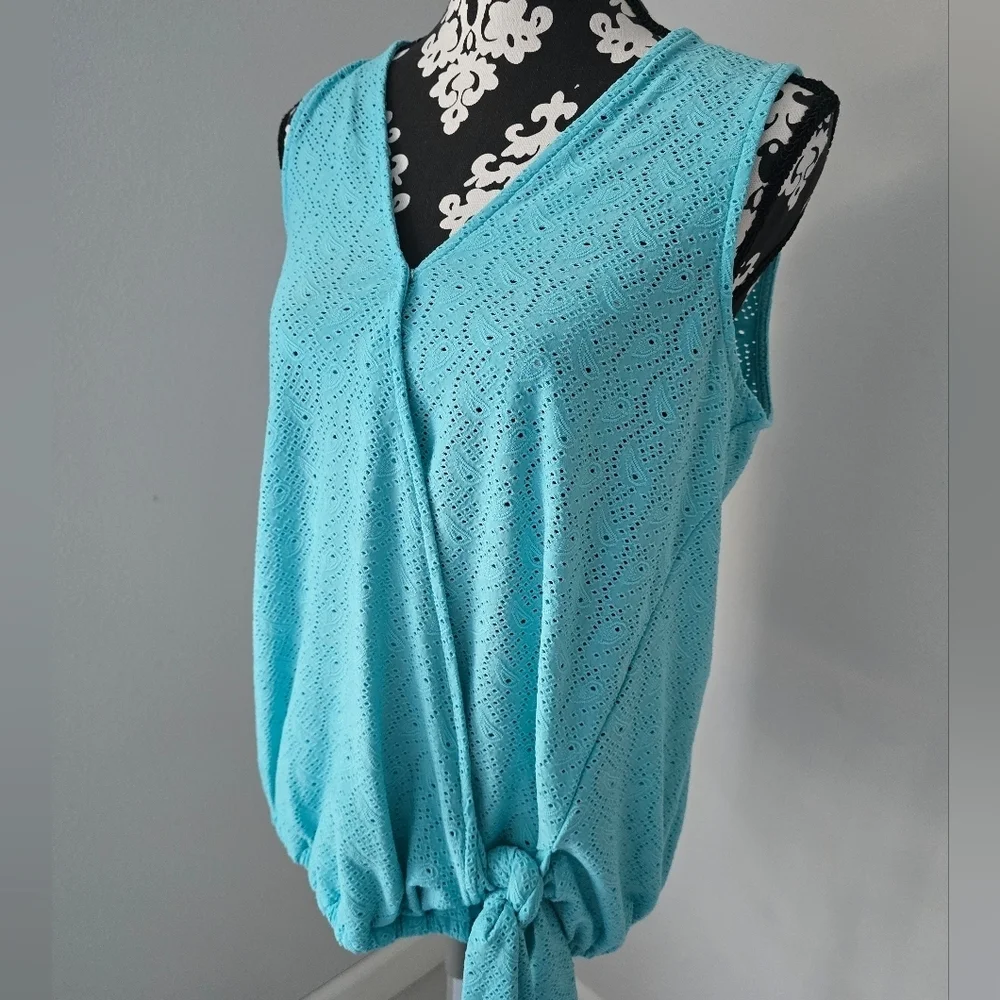 Michael Kors Top Eyelet Stretch Faux Wrap Sleeveless Size M